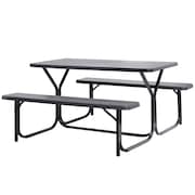 GARDENISED Outdoor Woodgrain Picnic Table Set with Metal Frame, Gray QI003911GY
